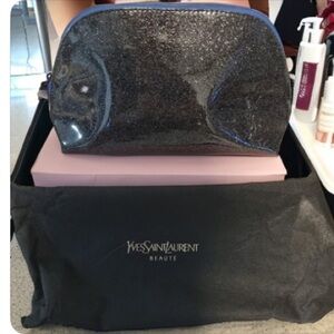 YSL Cosmetic Makeup Case Yves Saint Laurent Beaute Sparkle Zip Closure NWT